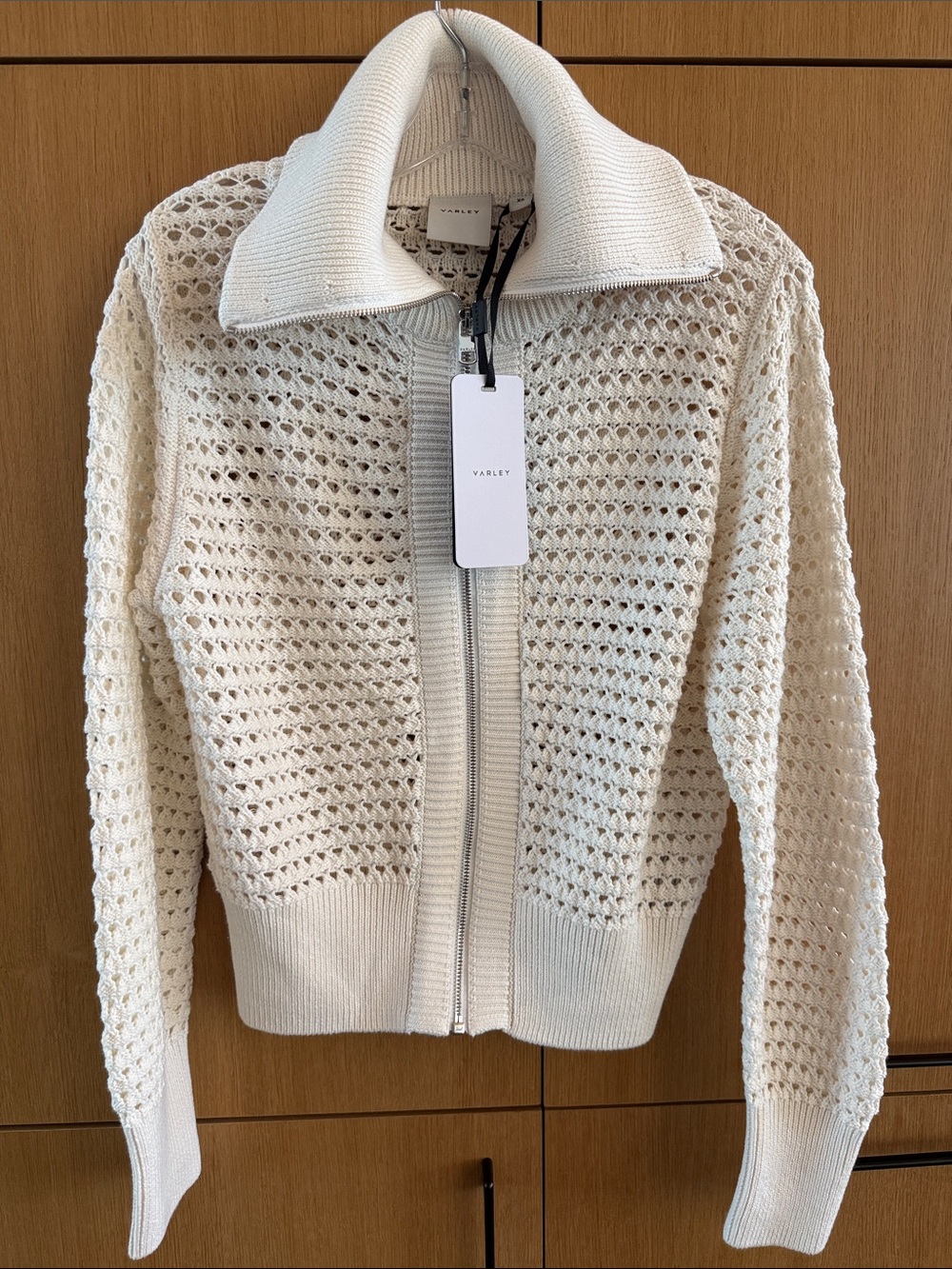 Varley Eloise white pointelle knit full-zip sweater Women’s size Xsmall - Picture 2 of 8